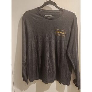 Hurley Men's Med.Gray/Yellow Long Sleeve Cotton Blend T Shirt Shirt‎ Lightweight